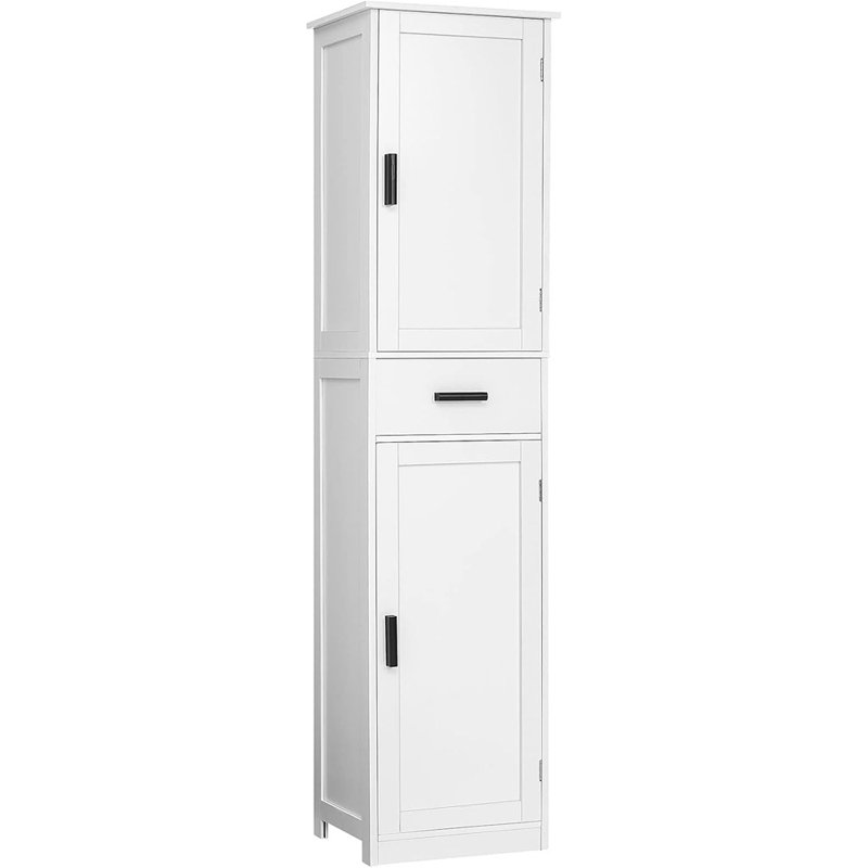 Grande armoire de salle de bain, armoire de rangement avec 4 tablettes et 2 portes, armoire de rangement étroite pour le salon, le bureau personnel, blanc