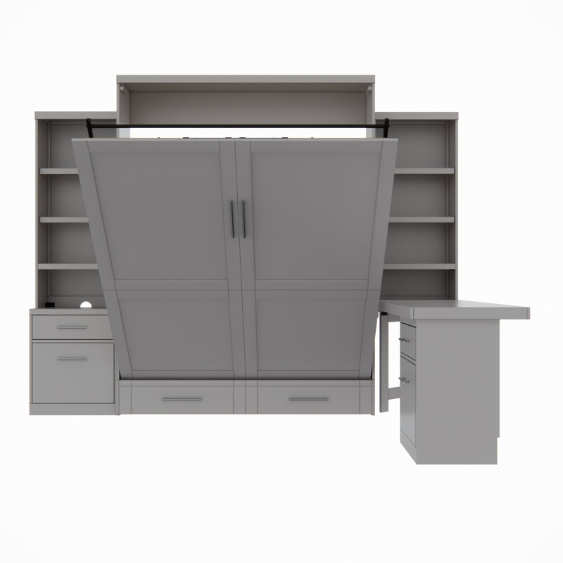 Grand lit escamotable de rangement en bois massif Johnniemae, Gris