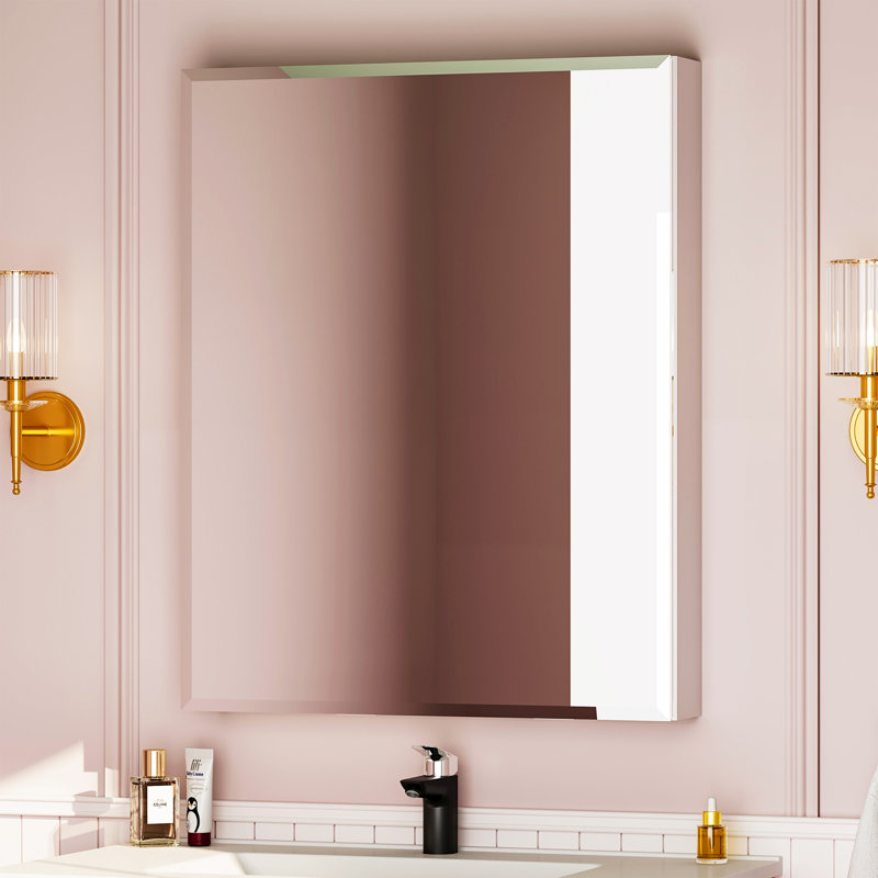 Miroir d'armoire à pharmacie 36 po x 26 po à porte simple en aluminium avec porte réversible, surface ou fixation encastrée