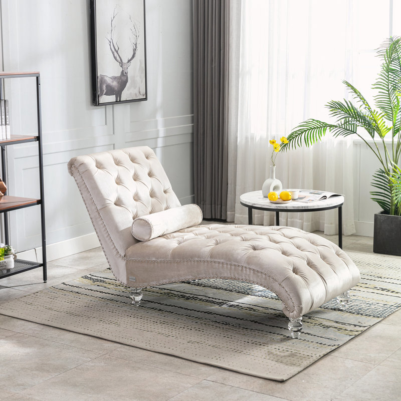 Chaise longue capitonnée à boutons, Beige