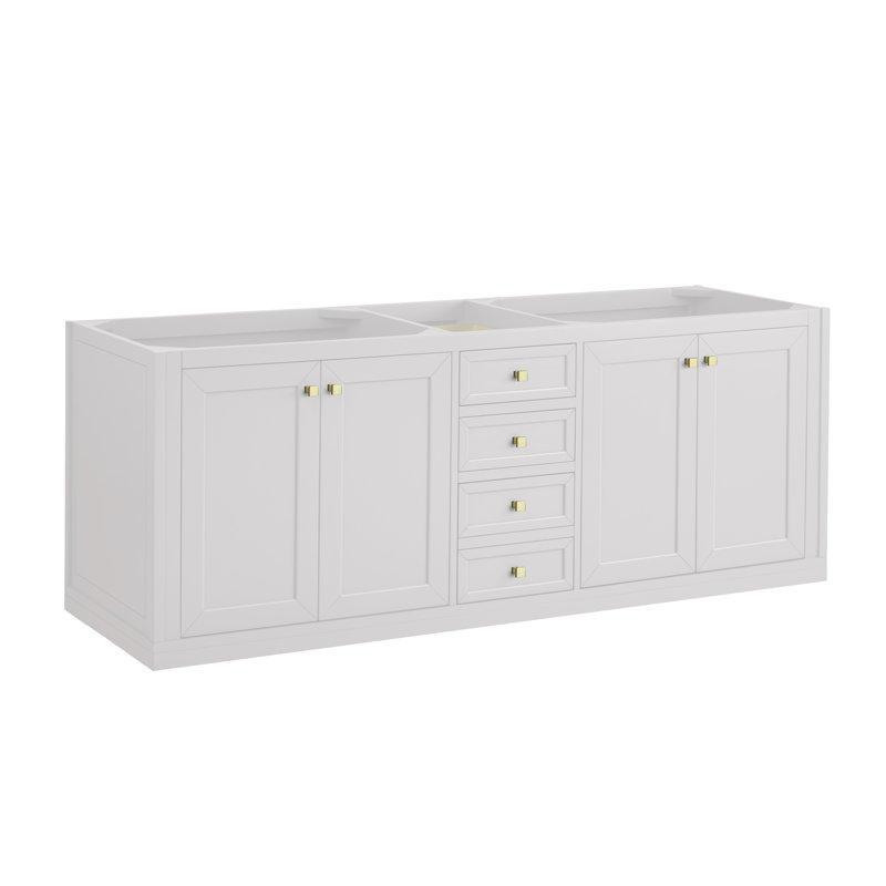 Chicago 72'' W Double Vanity, 8" Widespread, Glossy White, Carrara White
