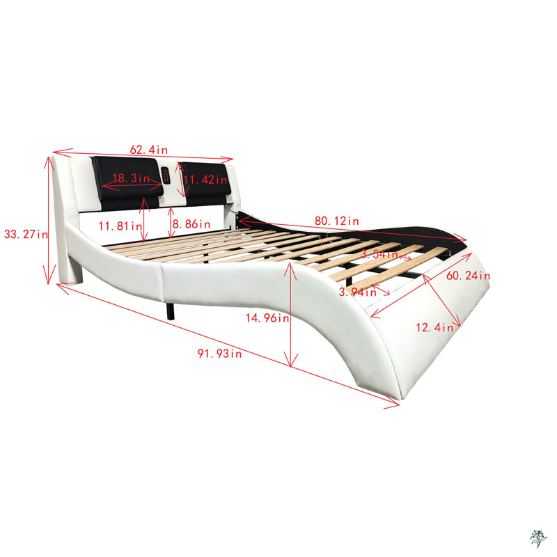 Upholstered Platform Bed Frame With Led Lighting, Bluetooth Connection To Play Music Control, White, Queen
