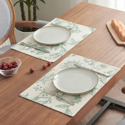 Ensemble de 4 napperons floraux en lin lavable antidérapant vert sauge