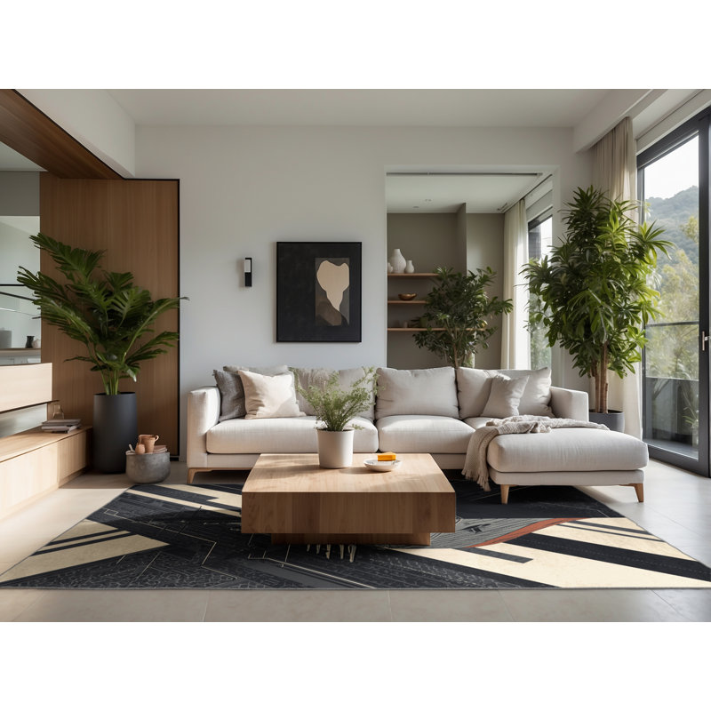 Tapis gris doux et moelleux à motif géométrique moderne et élégant, 4 x 6
