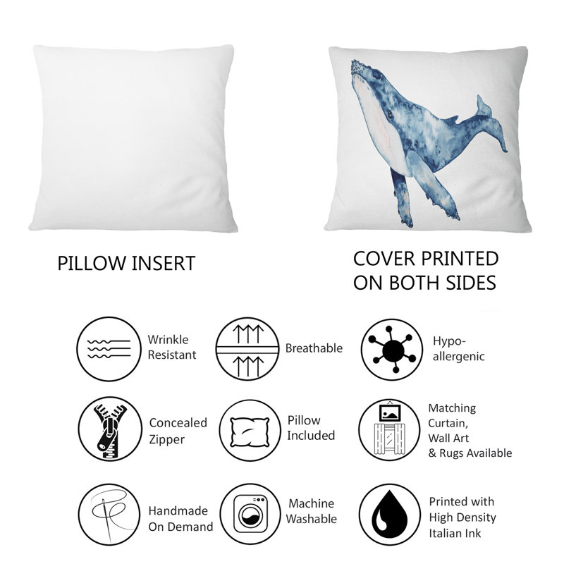 Coussin 12 "x 20" Blue Whale On White II - Nautical & Coastal