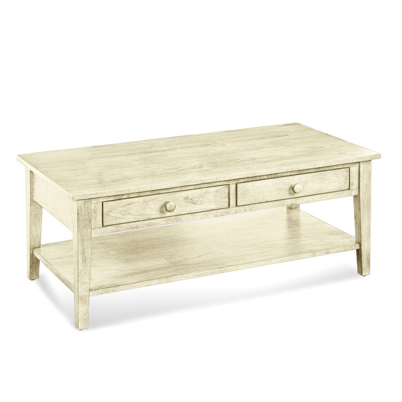 East Hampton Solid Wood Coffee Table with Storage, Bisque