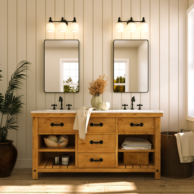 Éclairage de meuble-lavabo à intensité variable avec abat-jour en verre givré, Noir mat, 3