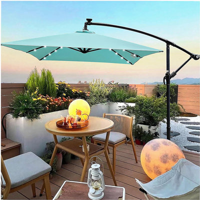 Rectangle 2x3M Outdoor Patio Umbrella Solar Powered LED Lighted Sun Shade Market Waterproof 6 Ribs Umbrella with Crank and Cross Base for Garden Deck Backyard Pool Shade Outside Deck Swimming Pool