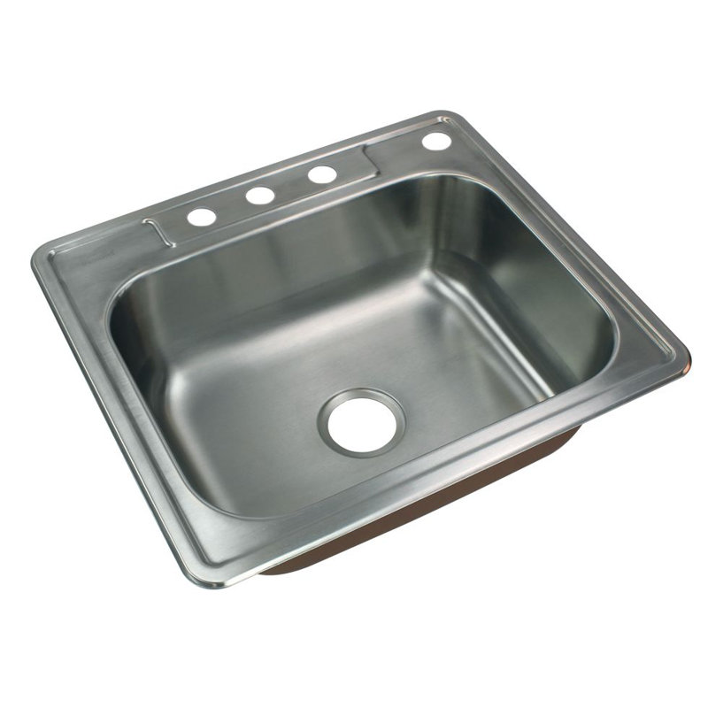 Classic 25'' L Drop-In Single Bowl Stainless Steel Kitchen Sink, 4-Hole