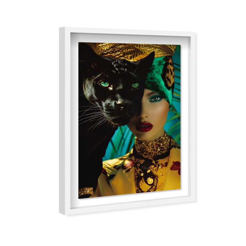 Oliver Gal Here Kitty Kitty Fashion and Glam - Glitter Framed Shadowbox Art, 37.5" H x 25.5" W, White