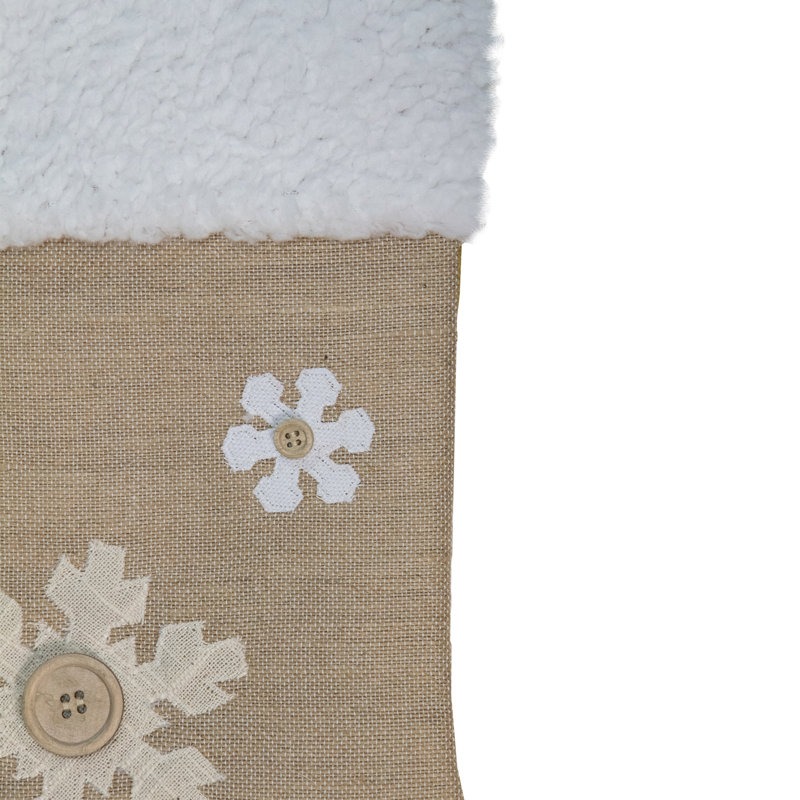 Chaussette de Noël 20,5 po beige et ivoire brodée flocon de neige