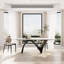 Modern Rectangular Dining Table, Glossy White Kitchen Table with Sintered Stone Table-top, N-Shaped Steel Legs-263665614-250461325