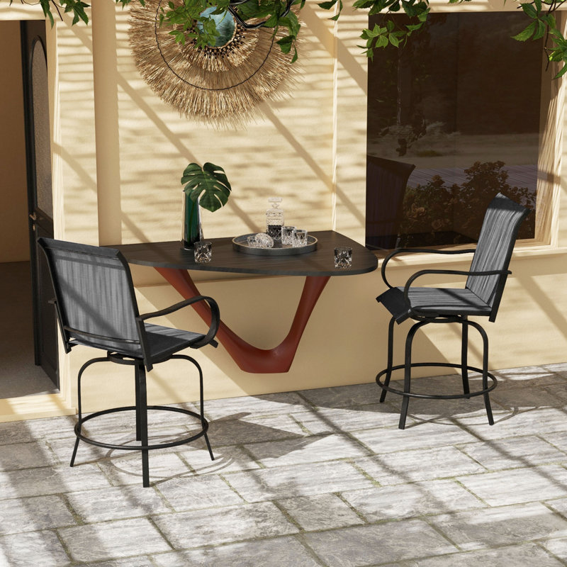 2 tabourets de bar pivotants avec tissu en maille haute, structure en acier pour patio extérieur, balcon, bord de piscine, cour arrière, gris (deux