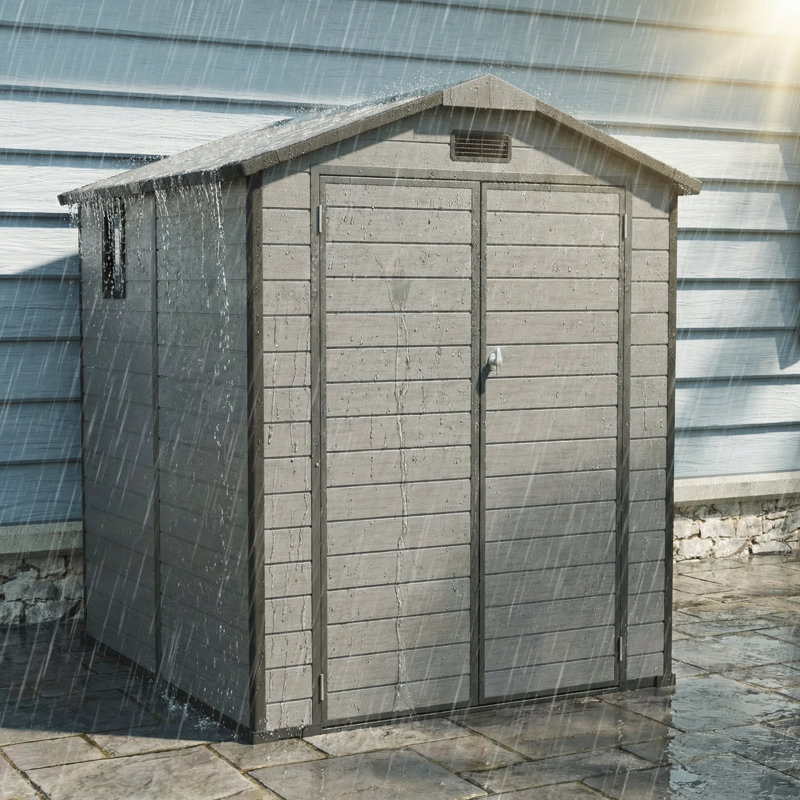 72-Inch Plastic Outdoor Storage Shed - Lockable Resin Tool Shed With Window And Floor Panel, Dark Gray