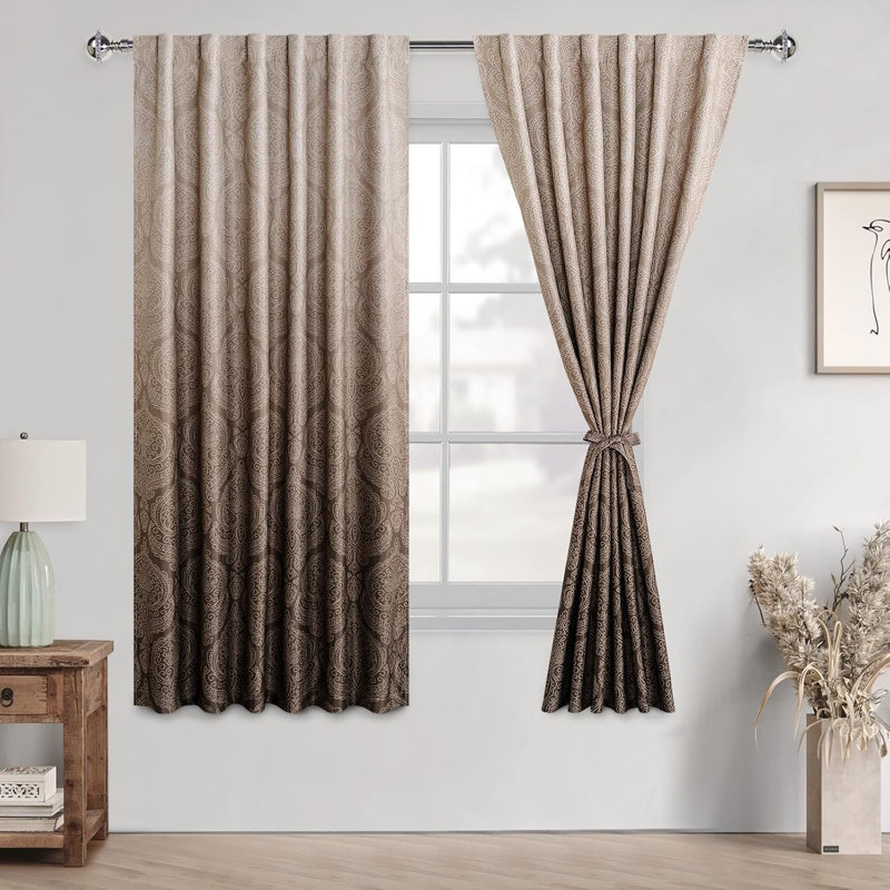2 Panels Back Tab Ombre Room Darkening for Bedroom - Damask Design Thermal Insulted Window Drapes with Tiebacks Light Blocking Curtains for Living Room