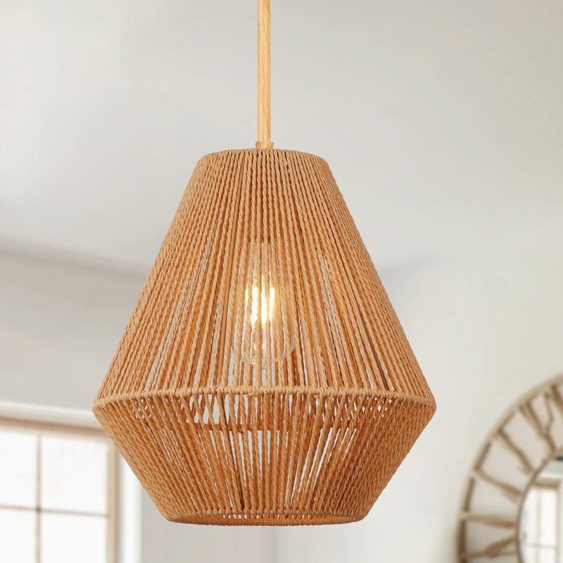 Luminaire suspendu en rotin 1 lumière Yingst, Bois