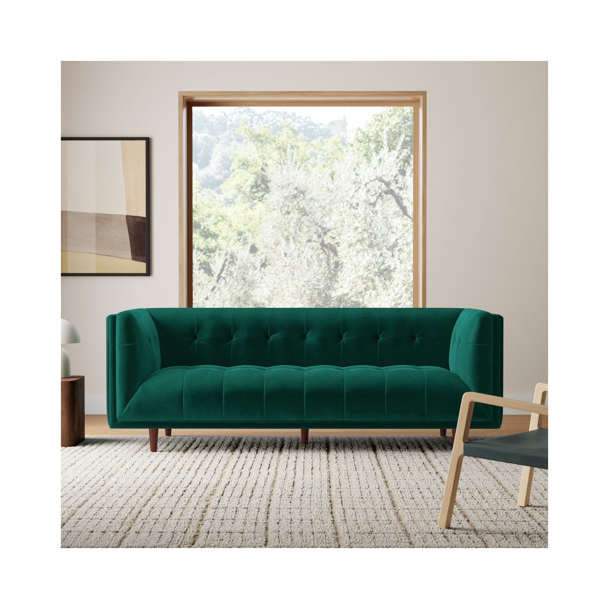 George 82'' Upholstered Sofa, Emerald Green Velvet