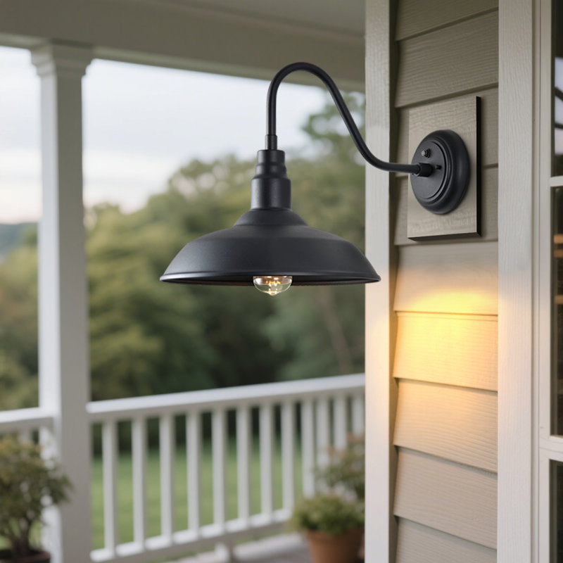 Large Dusk to Dawn Gooseneck Light for Farmhouse, Black Outdoor Barn Lights with Photocell Sensor