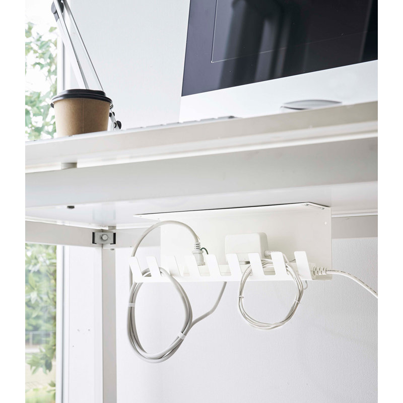 White Steel Under-Desk Cable Organizer with Hooks