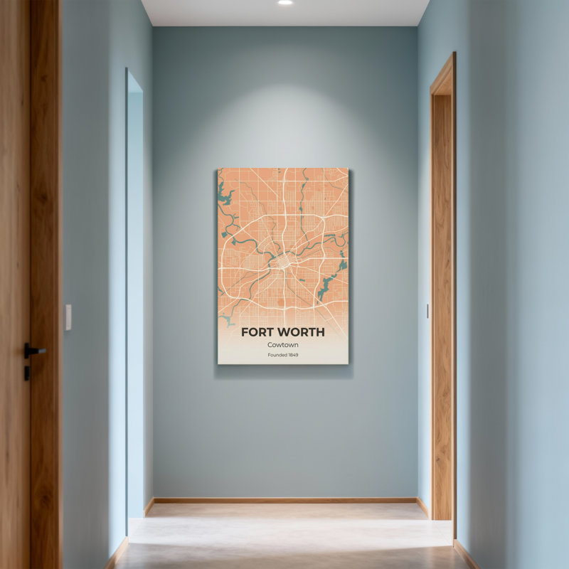 «Scenic & Cityscapes Fort Worth Map», reproduction d'art sur toile