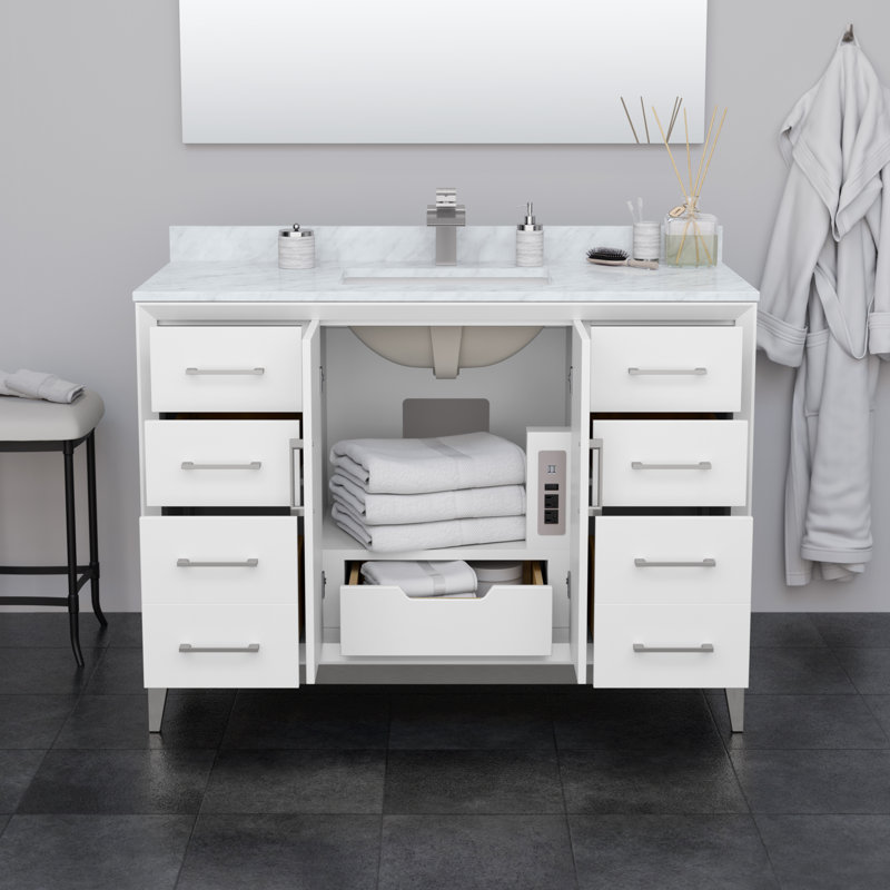 Amici 48" White Freestanding Vanity with Satin Bronze Trim