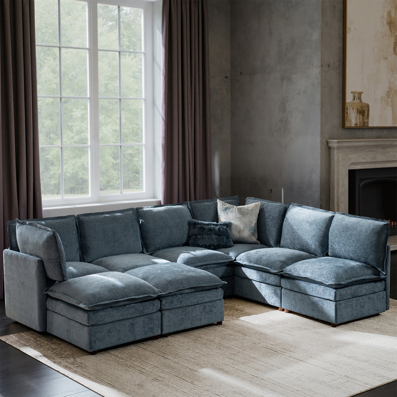 Canapé modulaire surdimensionné à double couche avec rangement 127,5 po Cashin, Polyester bleu