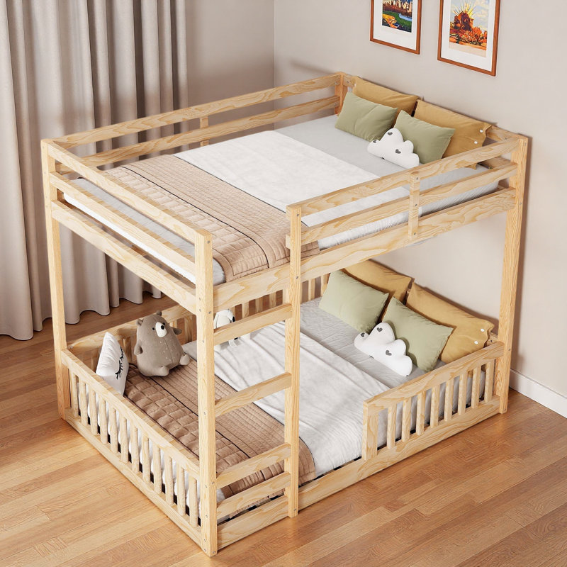 Wood Bunk Bed With Ladder And Guardrails, Natural