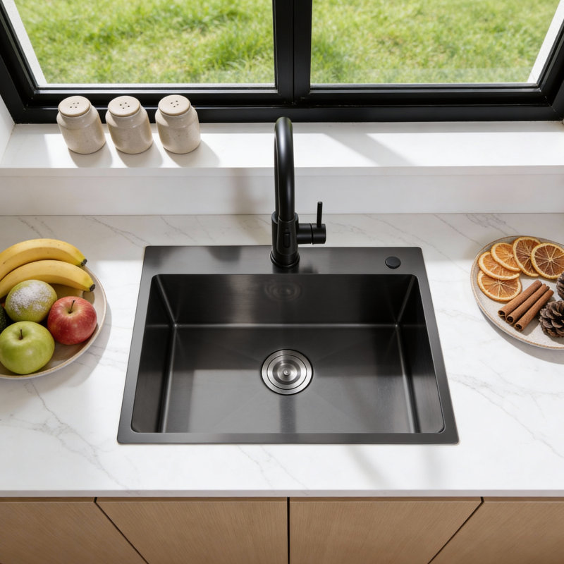27"L × 19"W Drop-in Single Bowl Stainless Steel Kitchen Sink, Black