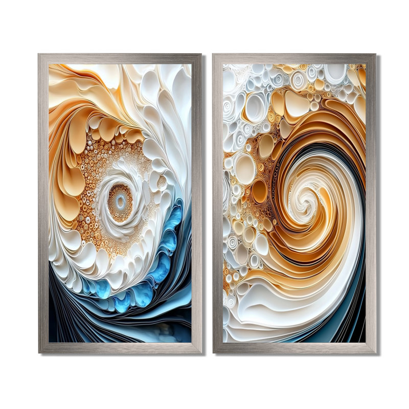 Décoration murale 2 pièces bleu et blanc, H 40 po x l 40 po, Cadre simple argenté