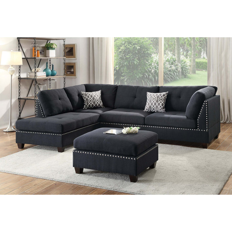 Reversible Polyfiber Sectional Sofa With Ottoman
