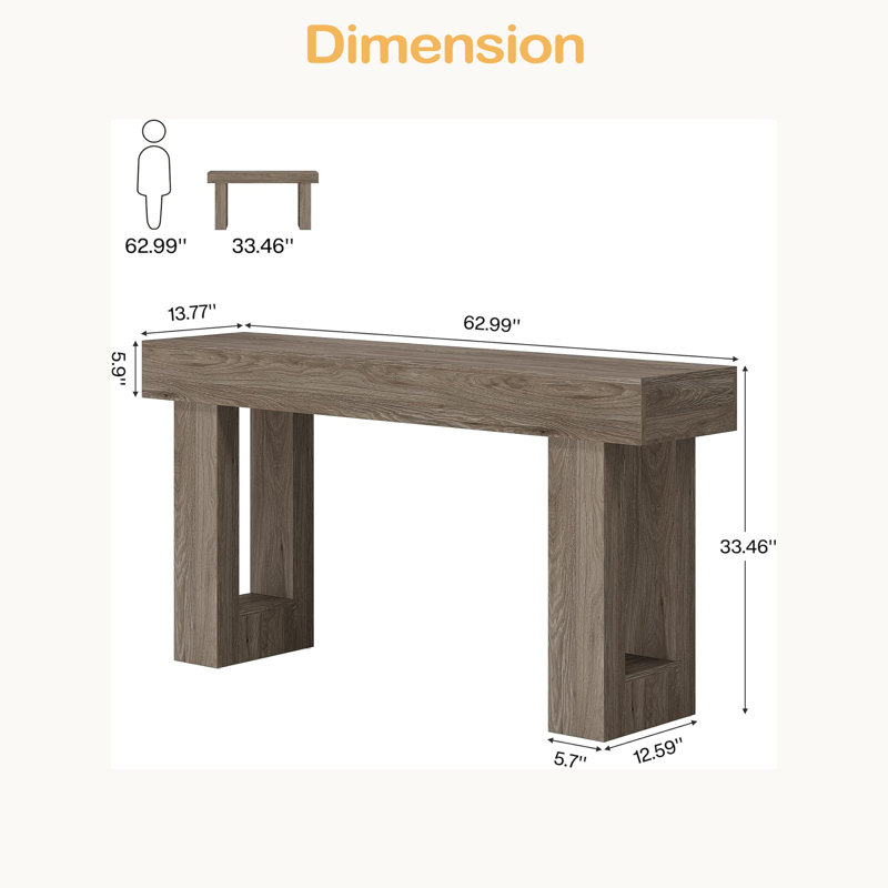 Wooden Console Table, Sofa Side Table, Living Room Table Rectangular Sofa Table Behind The Couch, Gray