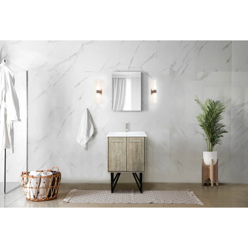 Meuble-lavabo rustique de 24 po x 20 po pour la salle de bain - comptoir en marbre de culture, structure en bois massif, mécanisme de fermeture en douceur, égratignures et taches, généreuses options de rangement