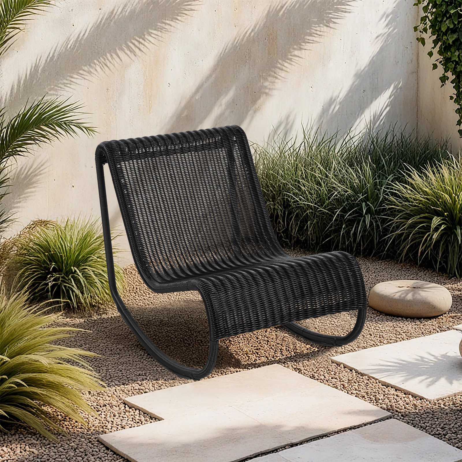 Antigua Wicker Outdoor Patio Rocker, Black