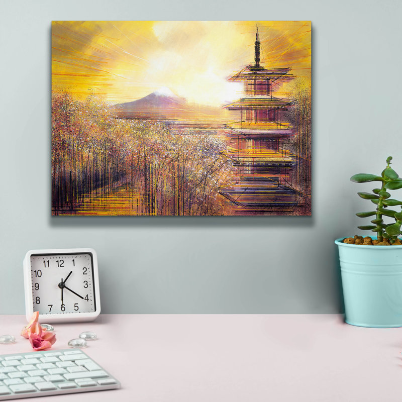 «Japon, Mont Fuji sous un coucher de soleil doré» par Marc Todd, H 12 po x l 16 po x P 0,75 po