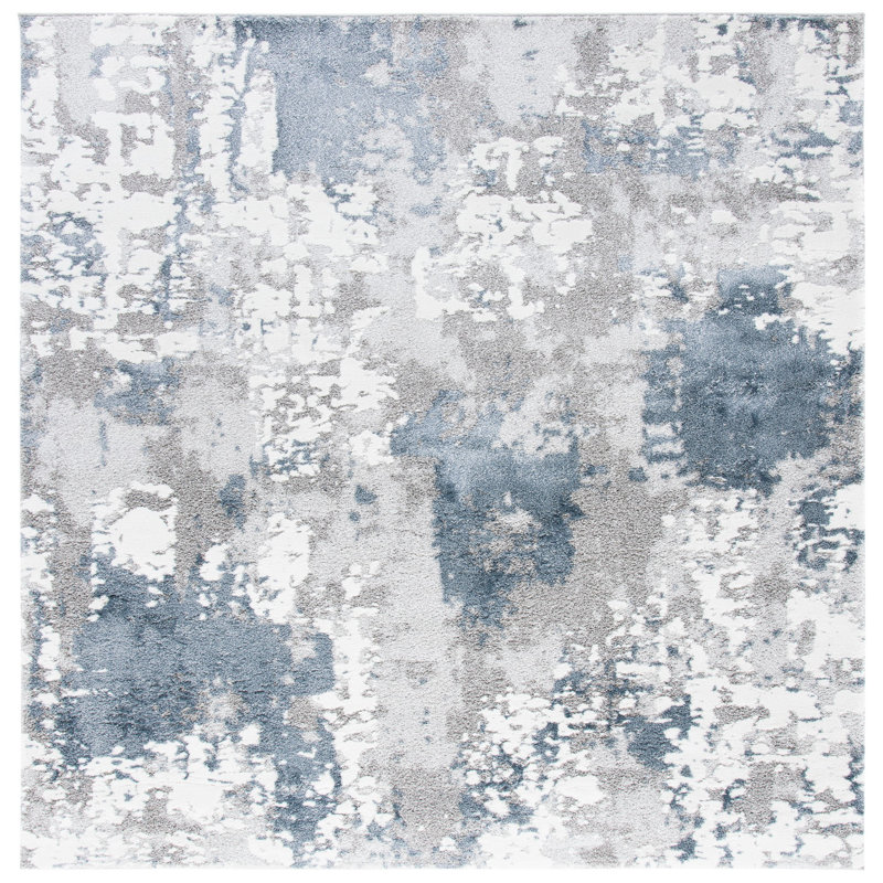 Tapis gris / bleu / blanc Hassen, Carré 8 pi