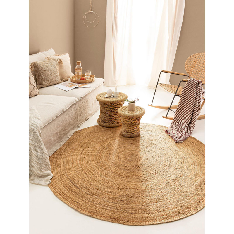 Tapis rond brun uni en jute tissé à la main 2 pi 11 po