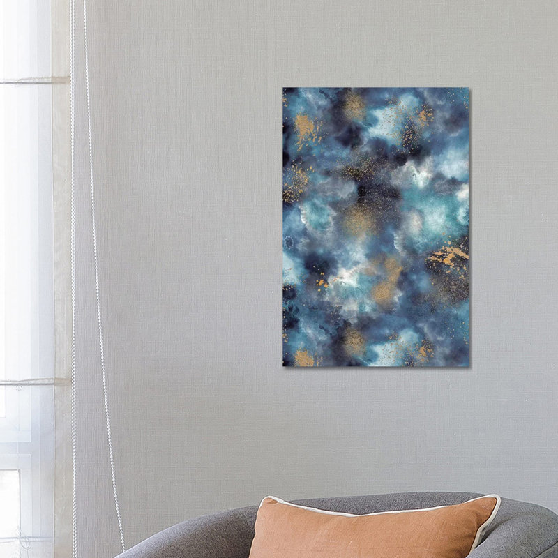 Marble Watercolor Gold Navy by Ninola Design - Wrapped Canvas Gallery-Wrapped Canvas Giclée
