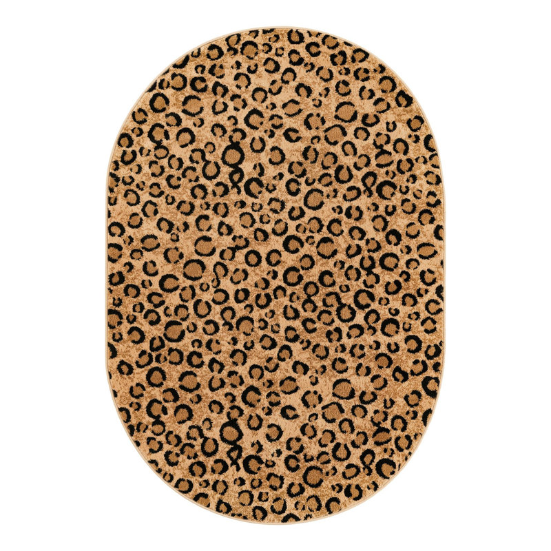 Tapis brun clair à imprimé animal Testerman, Oval 4'1" x 6'1"