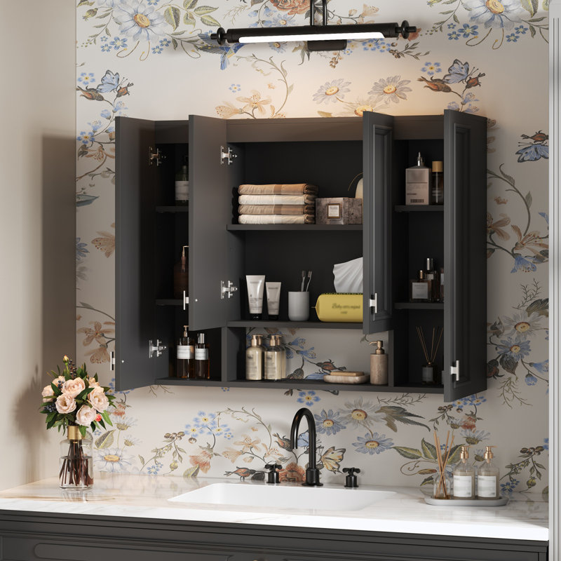 Armoire de salle de bain murale à fermeture souple avec tablettes réglables, Black