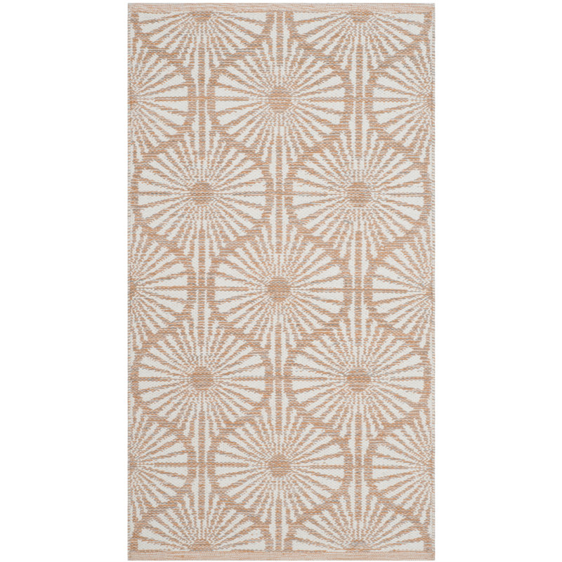 Tapis orange / ivoire tissé à plat à la main Oak Hill, Rectangulaire 3 pi x 5 pi