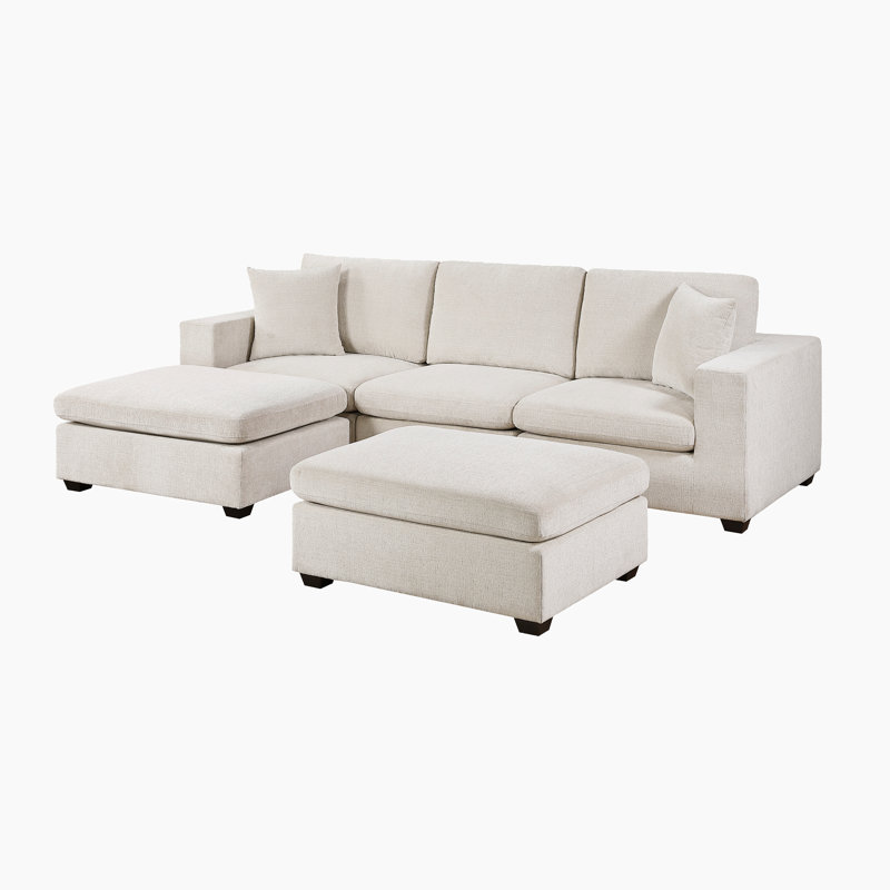 Bunnell 118" Modern & Contemporary Chenille 5-Piece Modular Sectional Sofa with Two Ottomans and Matching Pillows