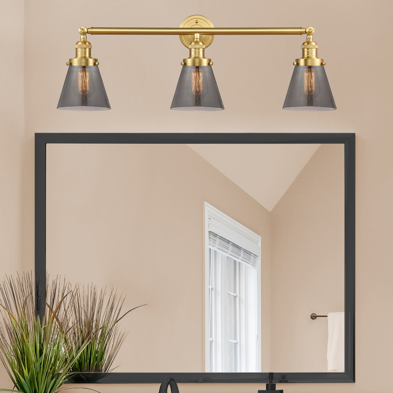Cone 3 Light Bath Vanity Light, Smoked, 11" H x 30" W, Satin Gold