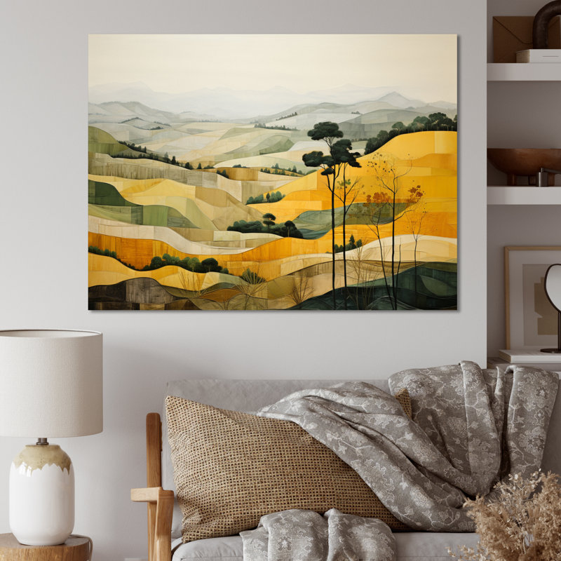 «Yellow and Green Pastoral Bold Landscape IV», reproduction d'art sur toile moderne, H 30 po x l 40 po x P 1,5 po