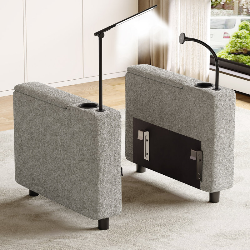 Module d'accoudoirs en bois massif pour canapé modulaire avec porte-gobelet et œillets électriques Veats Veats, Gris