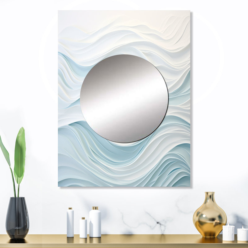 Grand miroir mural Eaker bleu et blanc Simplicity Wave, miroir décoratif bleu, impression sur métal, 32 po x 24 po