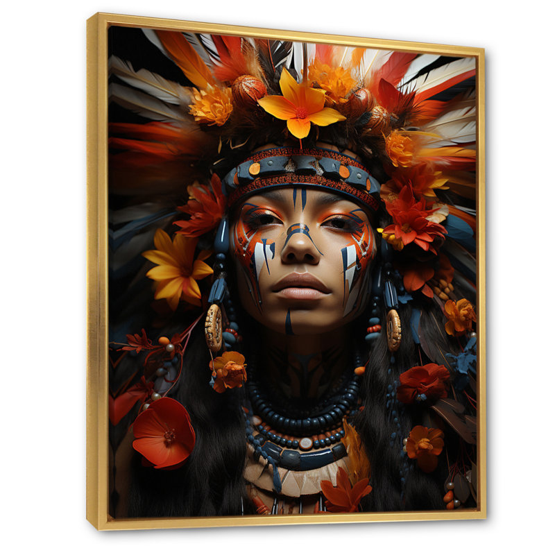 Yance orange amérindien Yance Essence IV, H 32 po x l 16 po x P 1 po, Cadre flottant doré