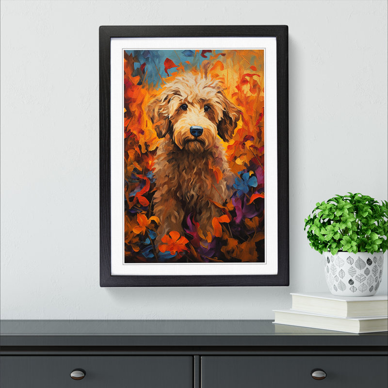 XYZ-FRM-V1223-4002 Labradoodle Tachisme - Single Picture Frame Print on Wood, 64cm H x 46cm W x 2cm D, Black