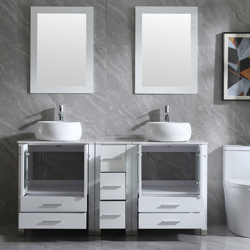 Manni 61.5'' Double Bathroom Vanity Set with Mirror, White