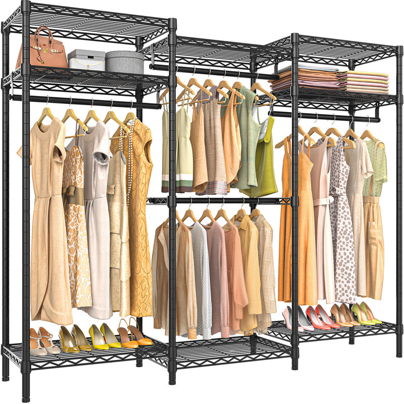 VIPEK V5i Portable Garment Rack, Heavy Duty Wardrobe with 8 Shelves & 4 Rods, Black, Black
