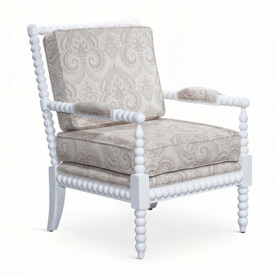 Fauteuil Spindle, finition blanche, tissu cachemire taupe